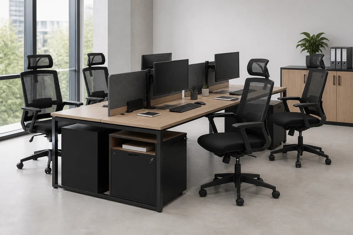 Workstations furnished with ergonomic task chairs