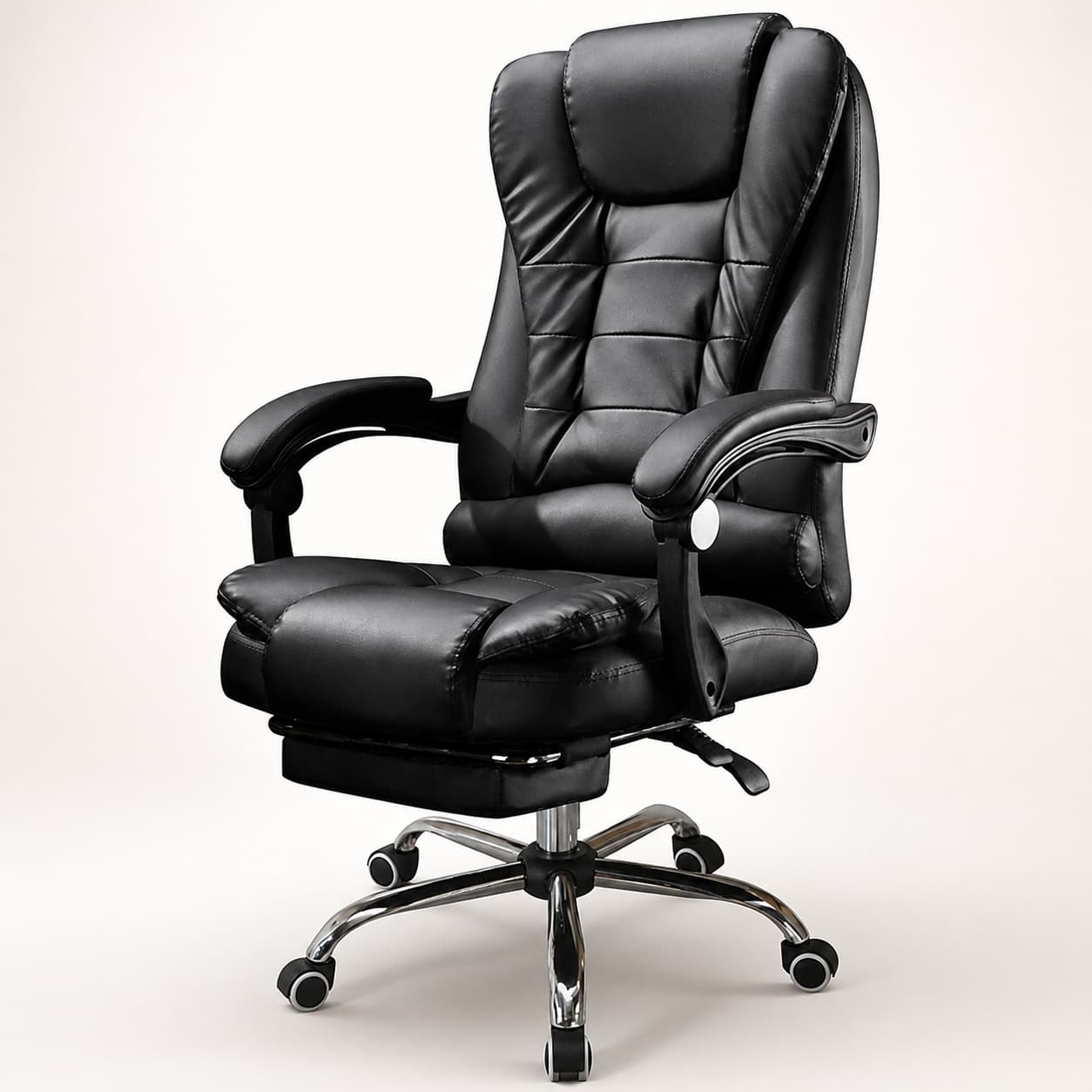 High-Back PU Executive Office Chair, Black PU upholstery with chrome base