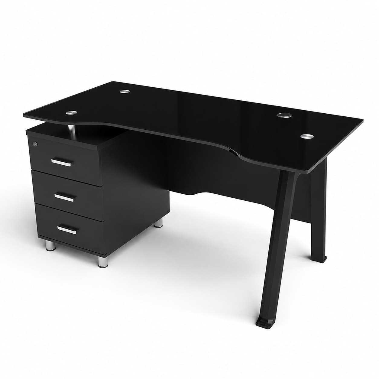 Glass-Top Office Workstation, Glossy black