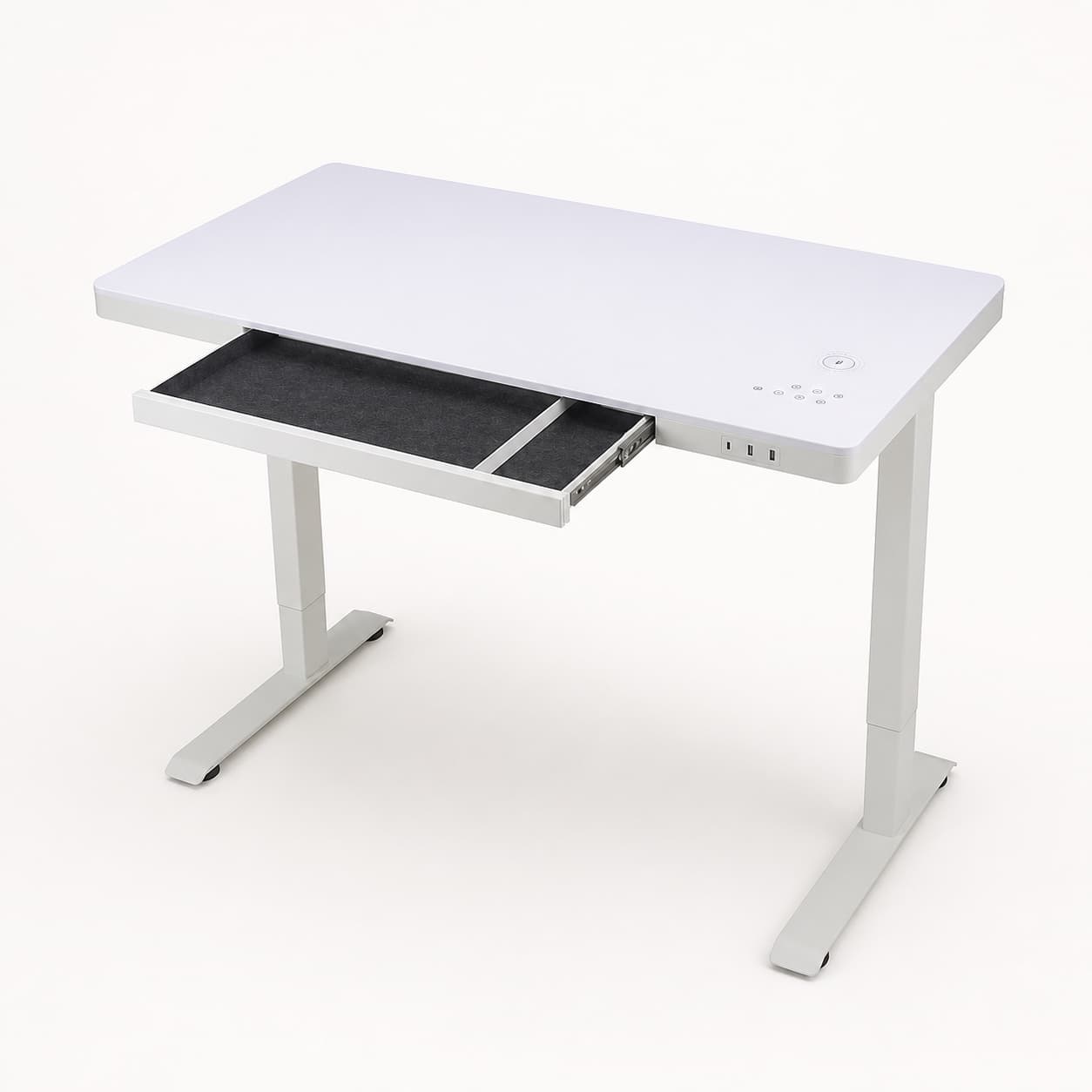 Electric Height-Adjustable Standing Desk, White desktop and white steel frame